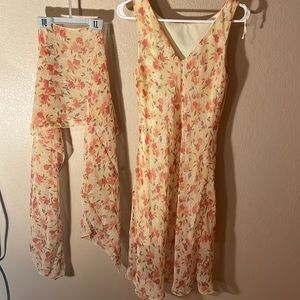 Beautiful yellow flowered sun dress with matching scarf!